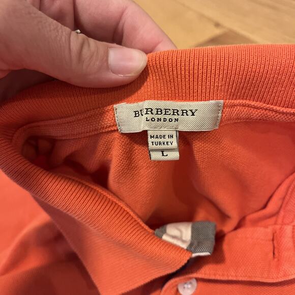 Burberry London Mens Large Orange Polo Shirt Nova Check Size Large - Picture 4 of 7